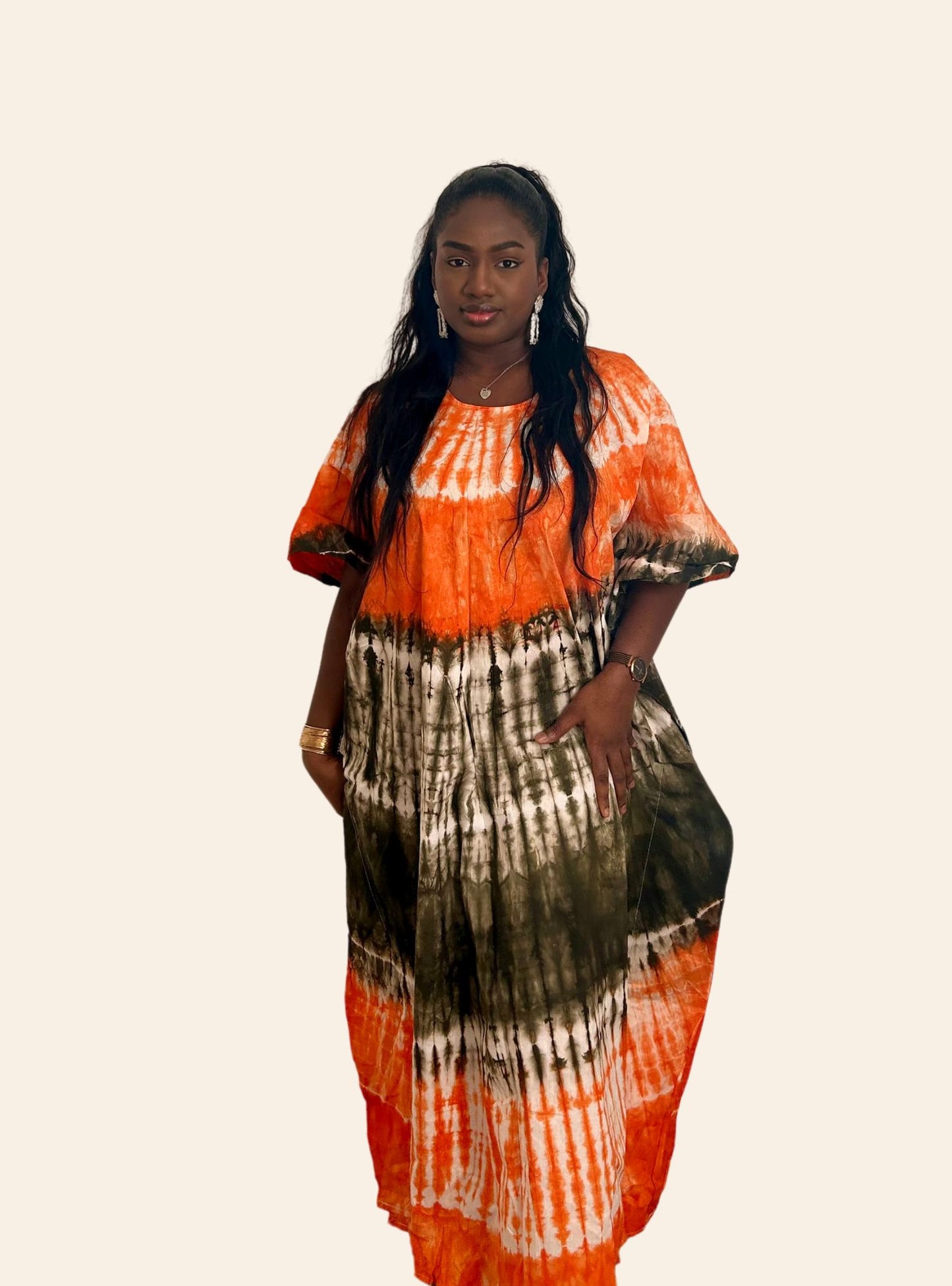 Robe Oumou gris orange