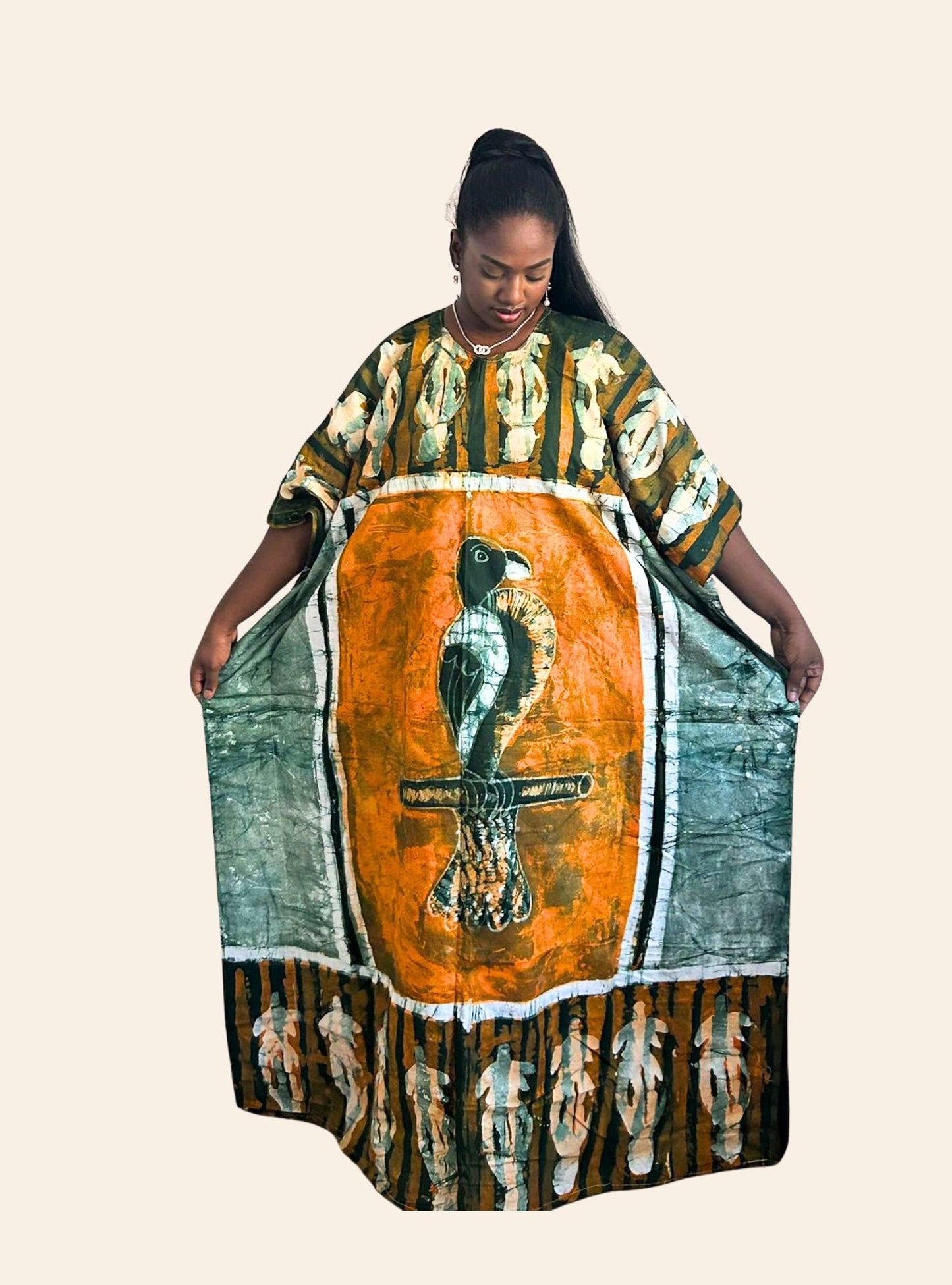 Robe Affoué orange vert