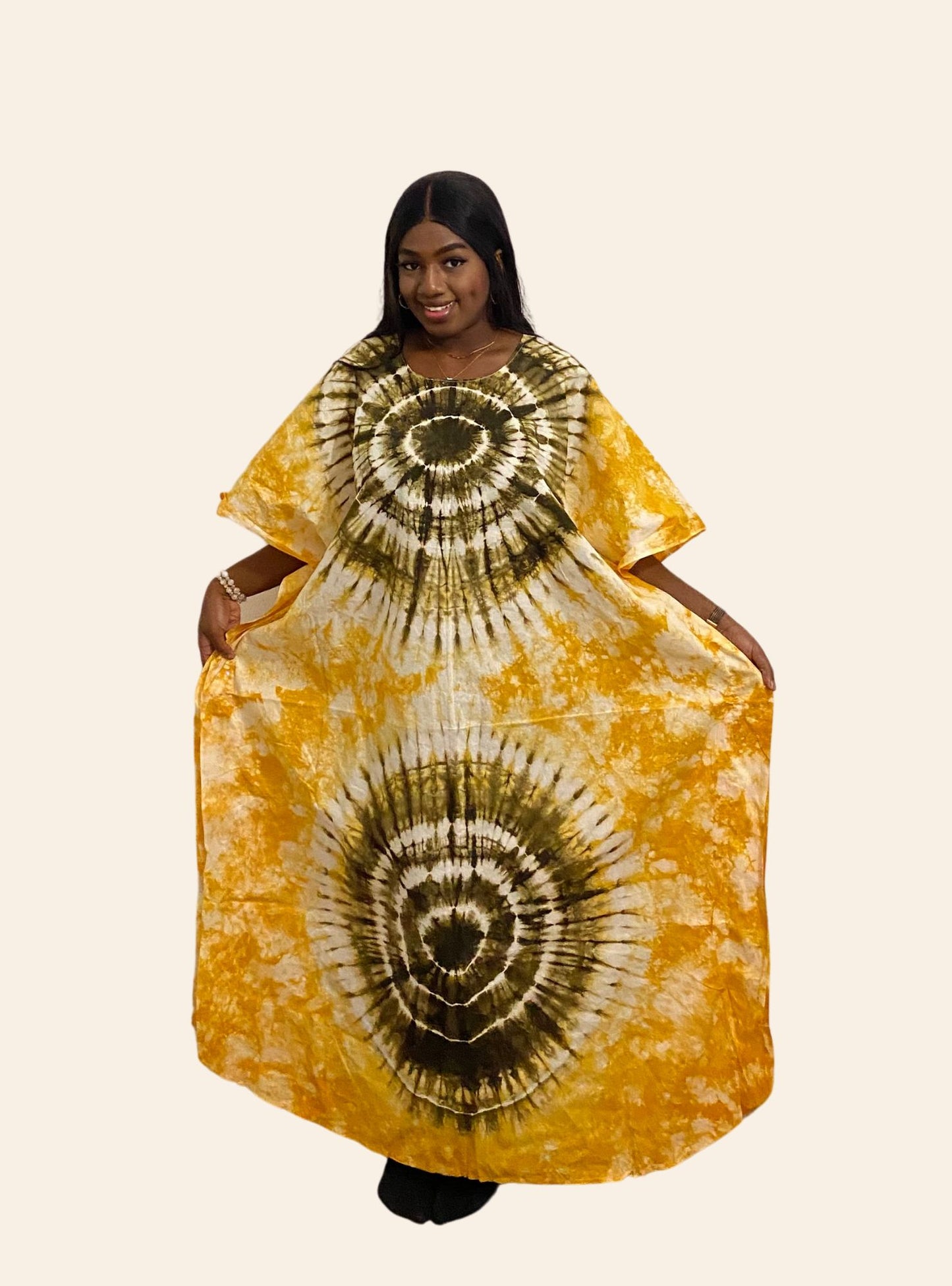 Robe Djeneba jaune et vert kaki
