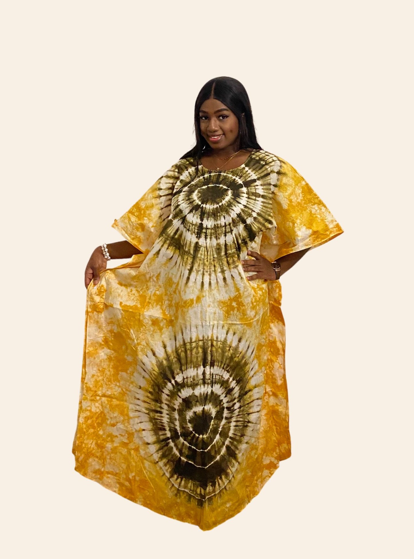 Robe Djeneba jaune et vert kaki