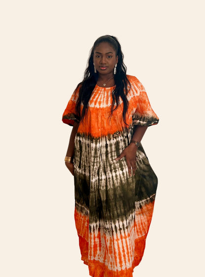 Robe Oumou gris orange