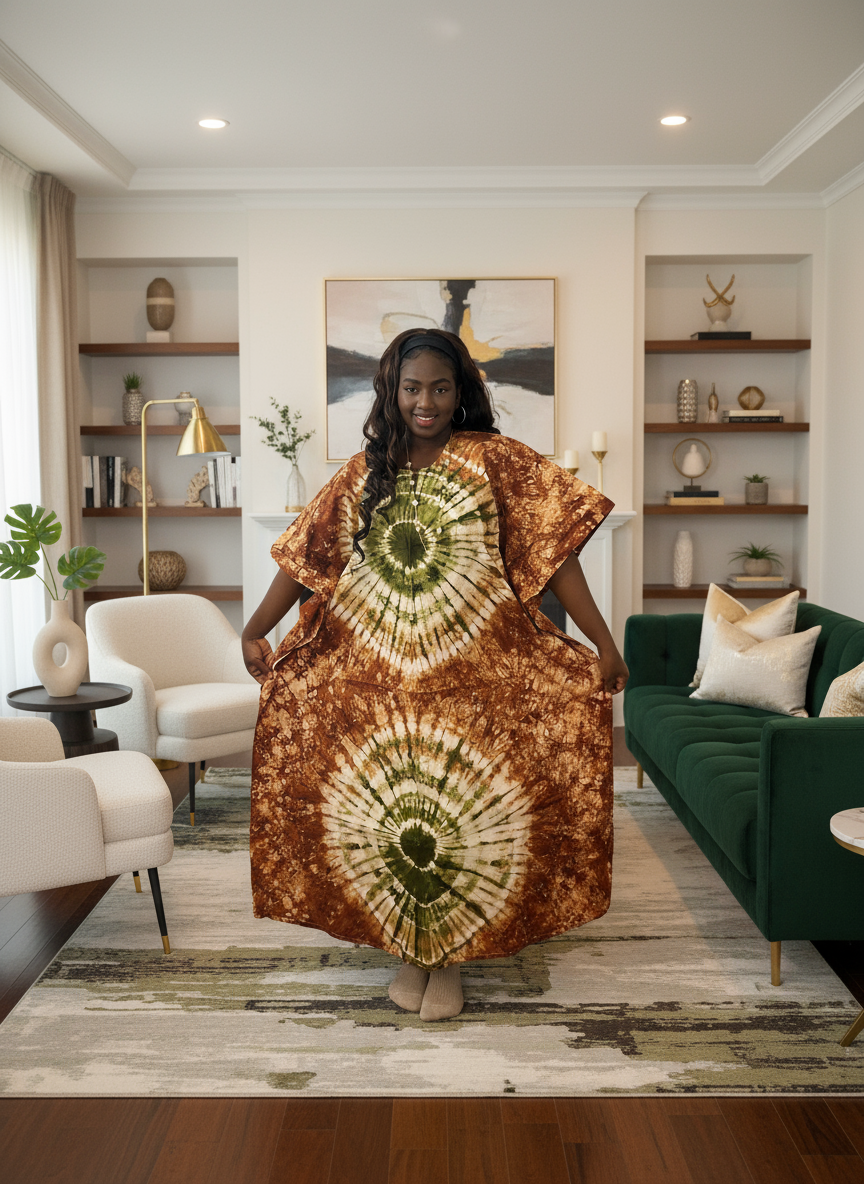 Robe Djeneba marron vert kaki