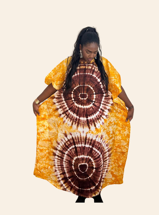 Robe Djeneba jaune marron