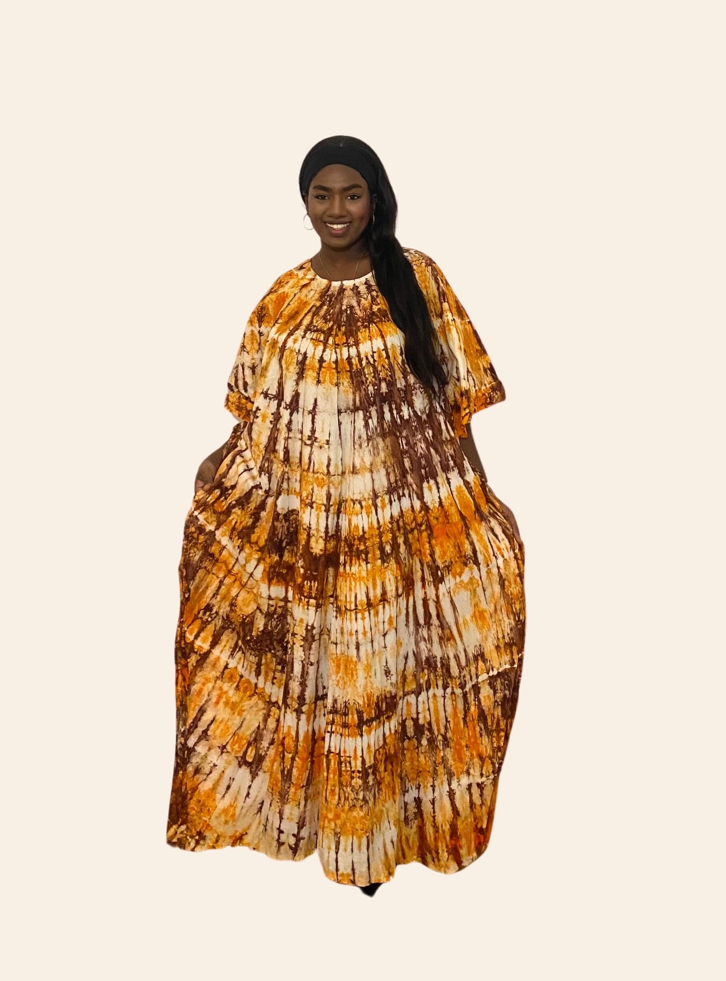 Robe Oumou orange marron blanc