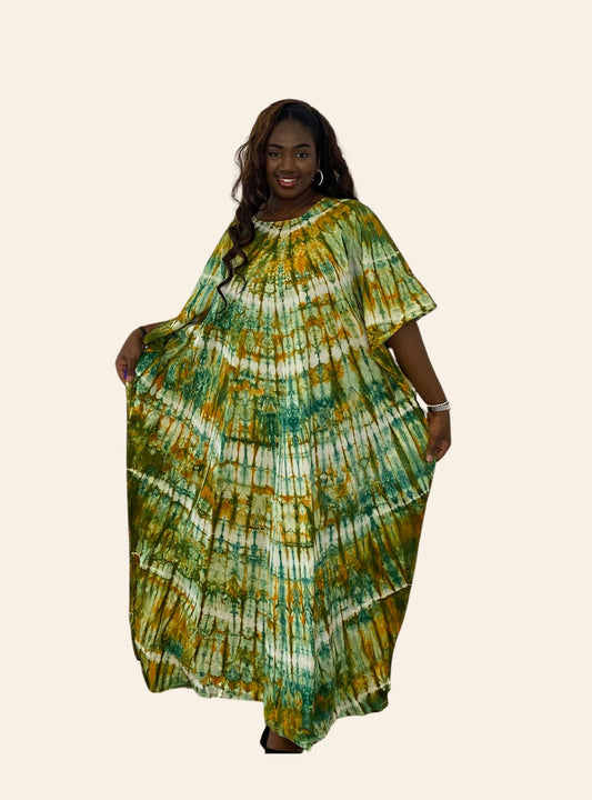 Robe Oumou vert clair orange